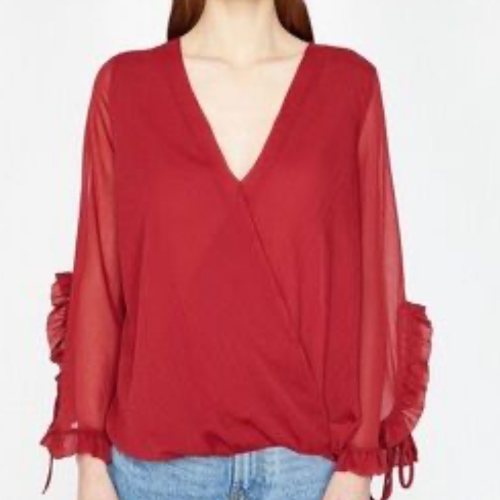 ZARA BASIC Sheer Ruffle Sleeve Blouse